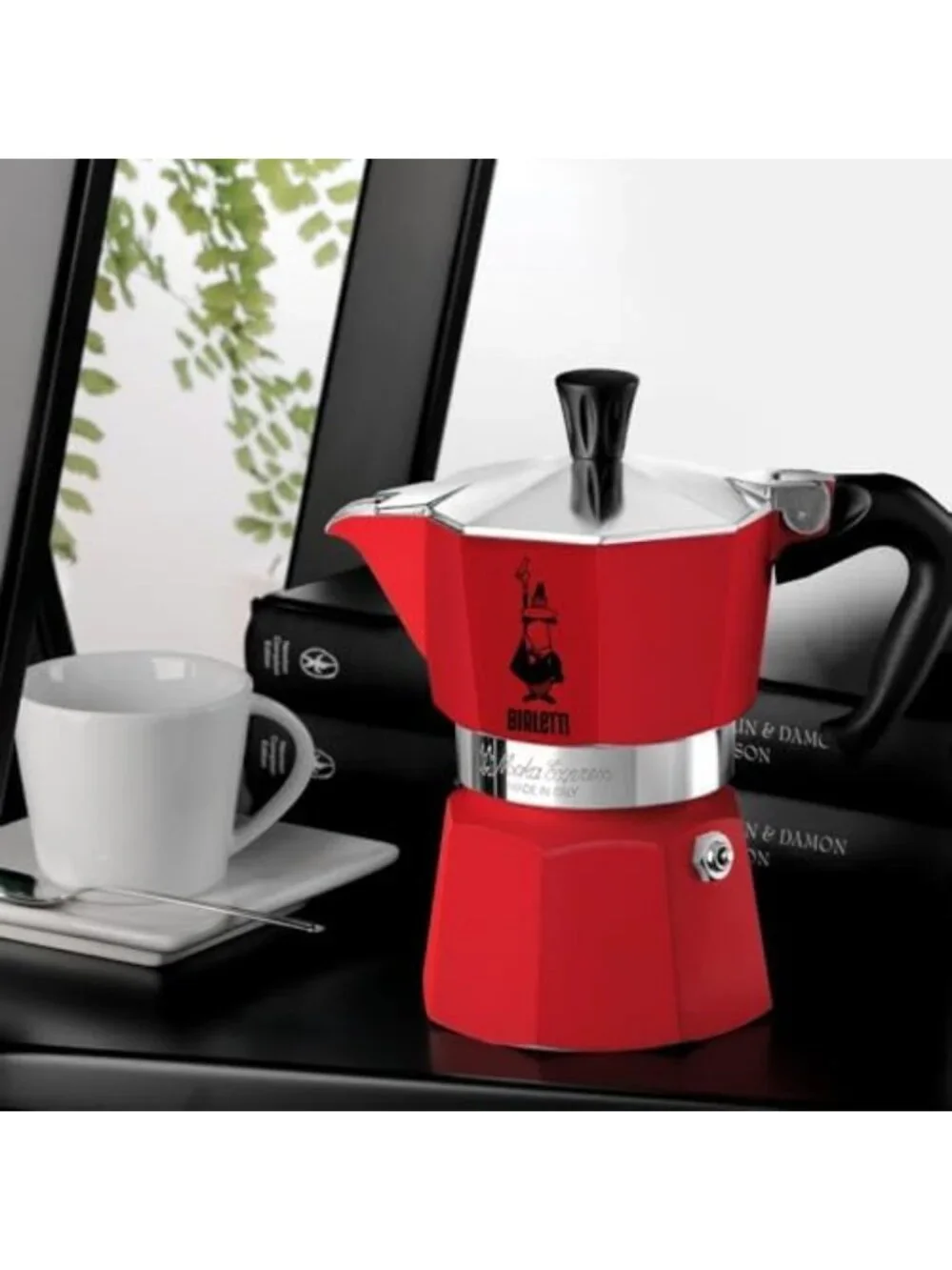 Iconic Stovetop Espresso Maker - Moka Pot for 6 Cups, Real Italian Coffee, Red
